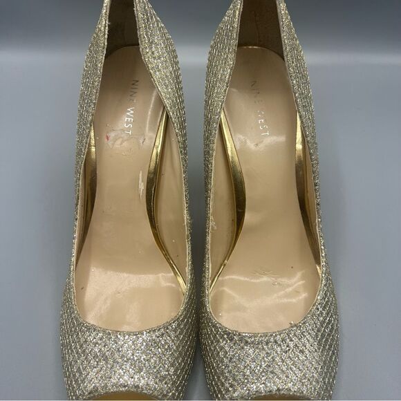 Nine West Open Toe Gold Glitter Heels - Picture 5 of 7